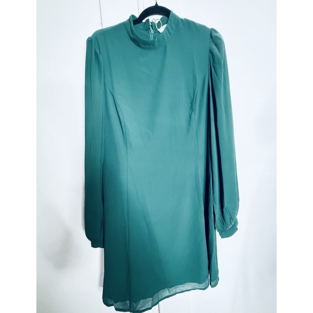 RIHOAS Green Mock Neck Mini Dress Long Sleeve Back Zip NWT Size L Quiet Luxury